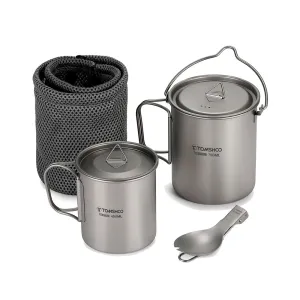 TOMSHOO 3-Piece Titanium Cookware Set – Ultralight Pot, Cup & Spork for Camping & Backpacking