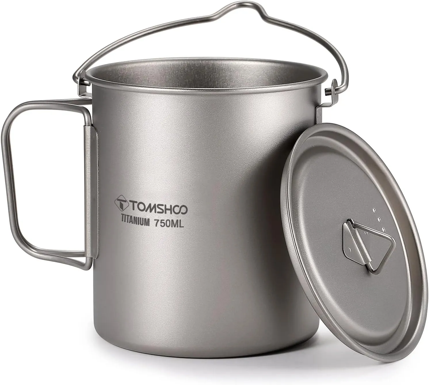 TOMSHOO Titanium Pot 750ml/25.4 oz Outdoor Mug with Lid - Foldable Handle for Camping, Hiking, Travelling, Backpacking, Open Fire