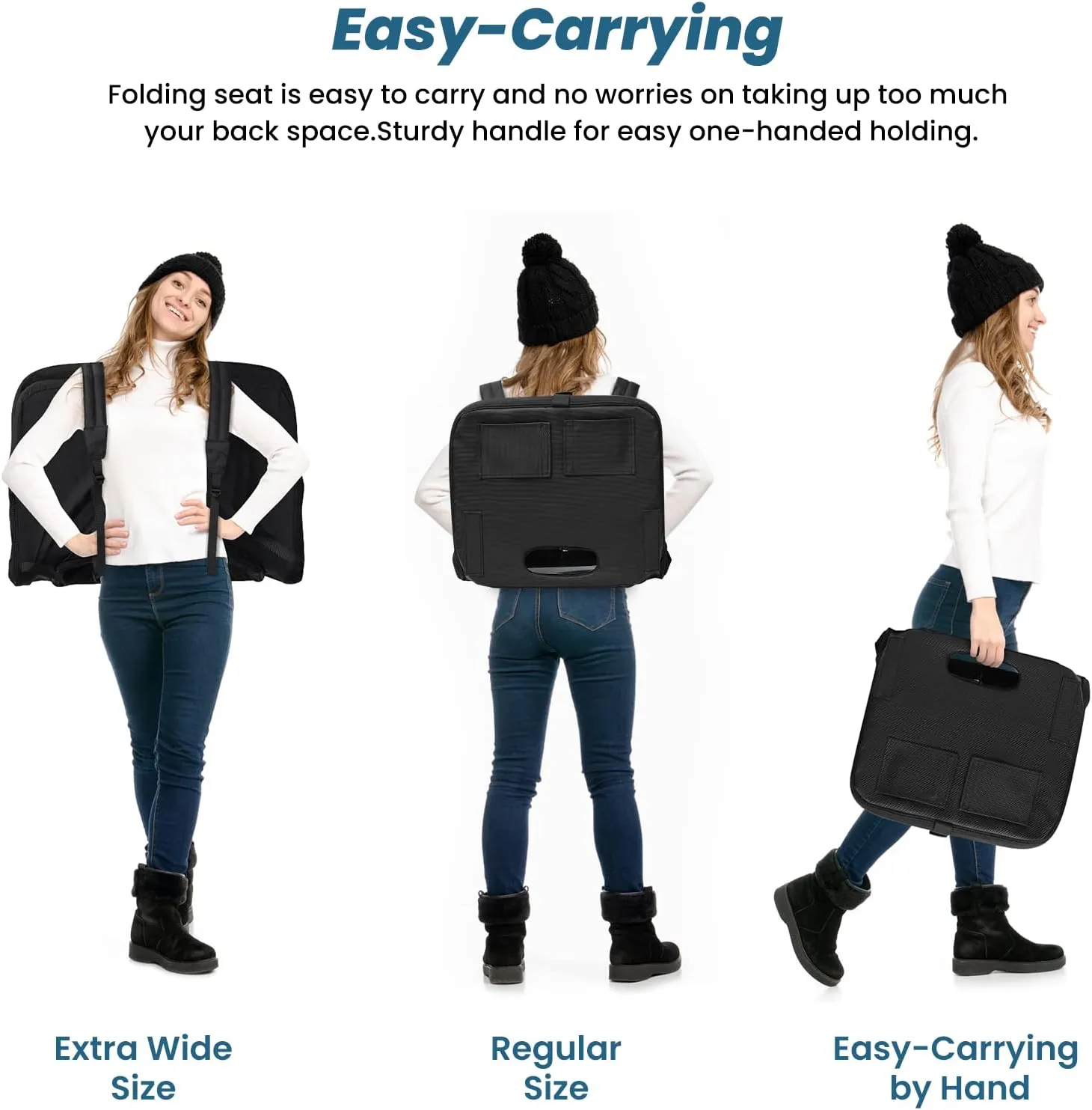TOPSKY Stadium Seat with Back Support, Extra Wide 21.2”Width (Seat 19.5”), 3 Reclining Positions, Wide Bleacher Seats with 2 Hook, Picnic Seat (Black)