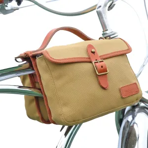 TOURBON Canvas Bike Top Tube Bag Double Pannier Bike Front Frame Pouch (Khaki)
