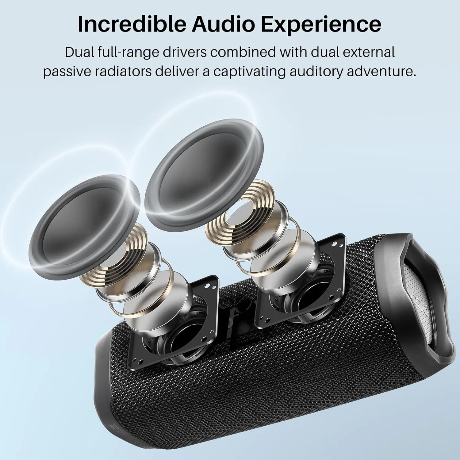 TOZO PA2 Bluetooth Speaker with Dual Drivers & Dual Bass Diaphragms, Deep Bass Loud Stereo Sound, 25H Playtime, Custom EQ App Portable Wireless Speaker for Home Outdoors Travel Black