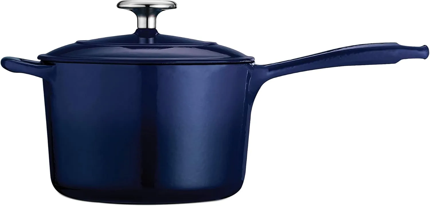 Tramontina Enameled Cast Iron Sauce Pan with Lid, 2.5-quart, Blue