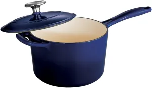 Tramontina Enameled Cast Iron Sauce Pan with Lid, 2.5-quart, Blue