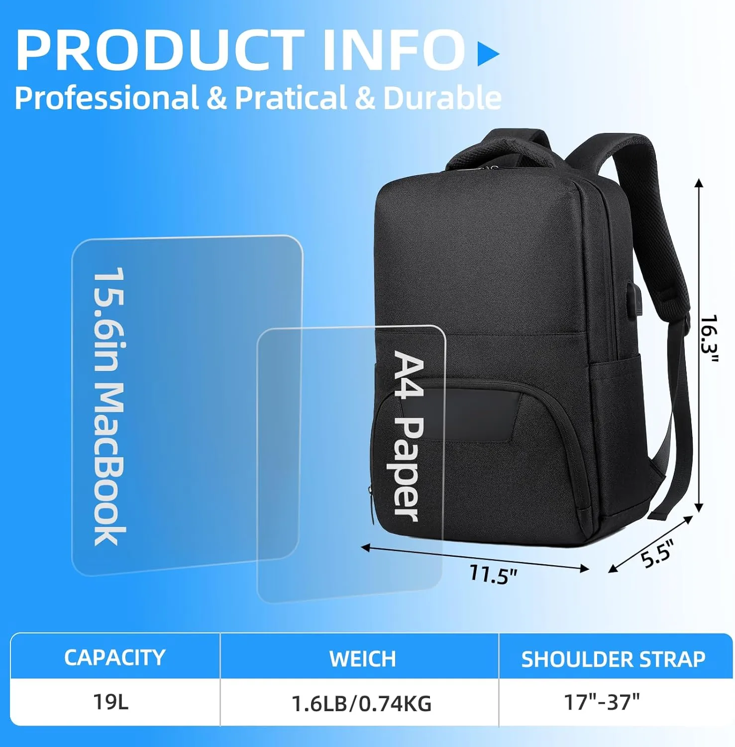 Travel Backpack for Men Women, Carry on Backpack, TSA 16.3 inch Laptop Backpack Flight Approved, Waterproof Personal Item Travel Bag, Business Work Weekender Bag Daypack Luggage - Black