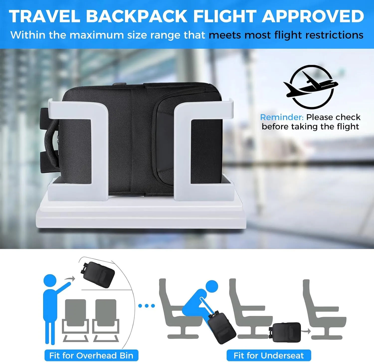 Travel Backpack for Men Women, Carry on Backpack, TSA 16.3 inch Laptop Backpack Flight Approved, Waterproof Personal Item Travel Bag, Business Work Weekender Bag Daypack Luggage - Black