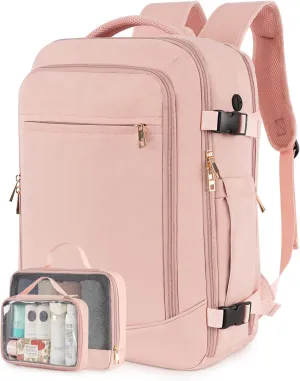 Travel Backpack for Women Men, 40L Carry on Flight Approved Backpack, Personal Item Travel Bag with Multi-Pockets, Waterproof Travel Bag Fits 17 Inch Laptop, Gift for Weekender, College, Work, Pink