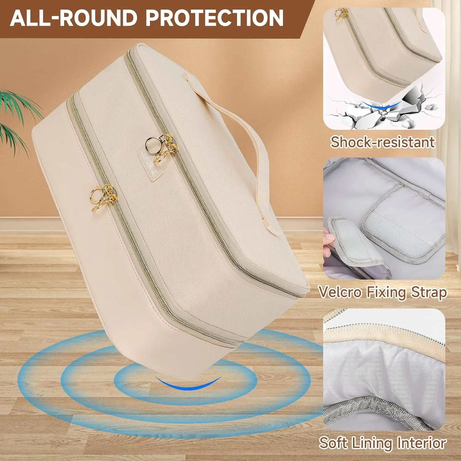 Travel Carrying Case Compatible with Shark Flexstyle Styler/Hair Dryer,Double-Layer Hair Hot Tools Storage Bag Compatible with Airwrap Styler/Supersonic Hair Dryer and Attachments,Apricot(Bag Only)