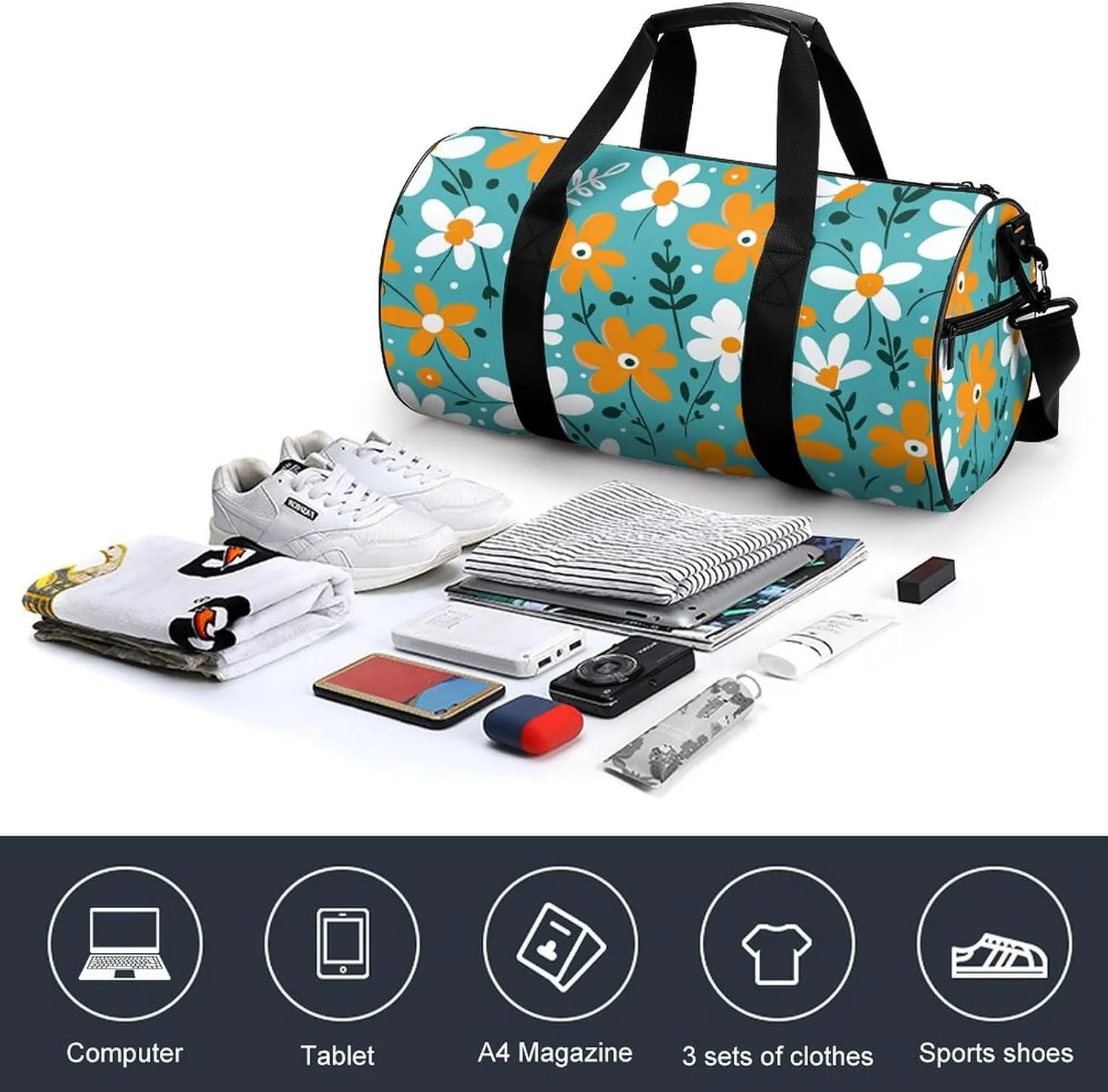 Travel Duffel Bag for Men And Women,Hand Drawn Doodles Waterproof Sports Fitness Bag Portable Travel Duffel Bag