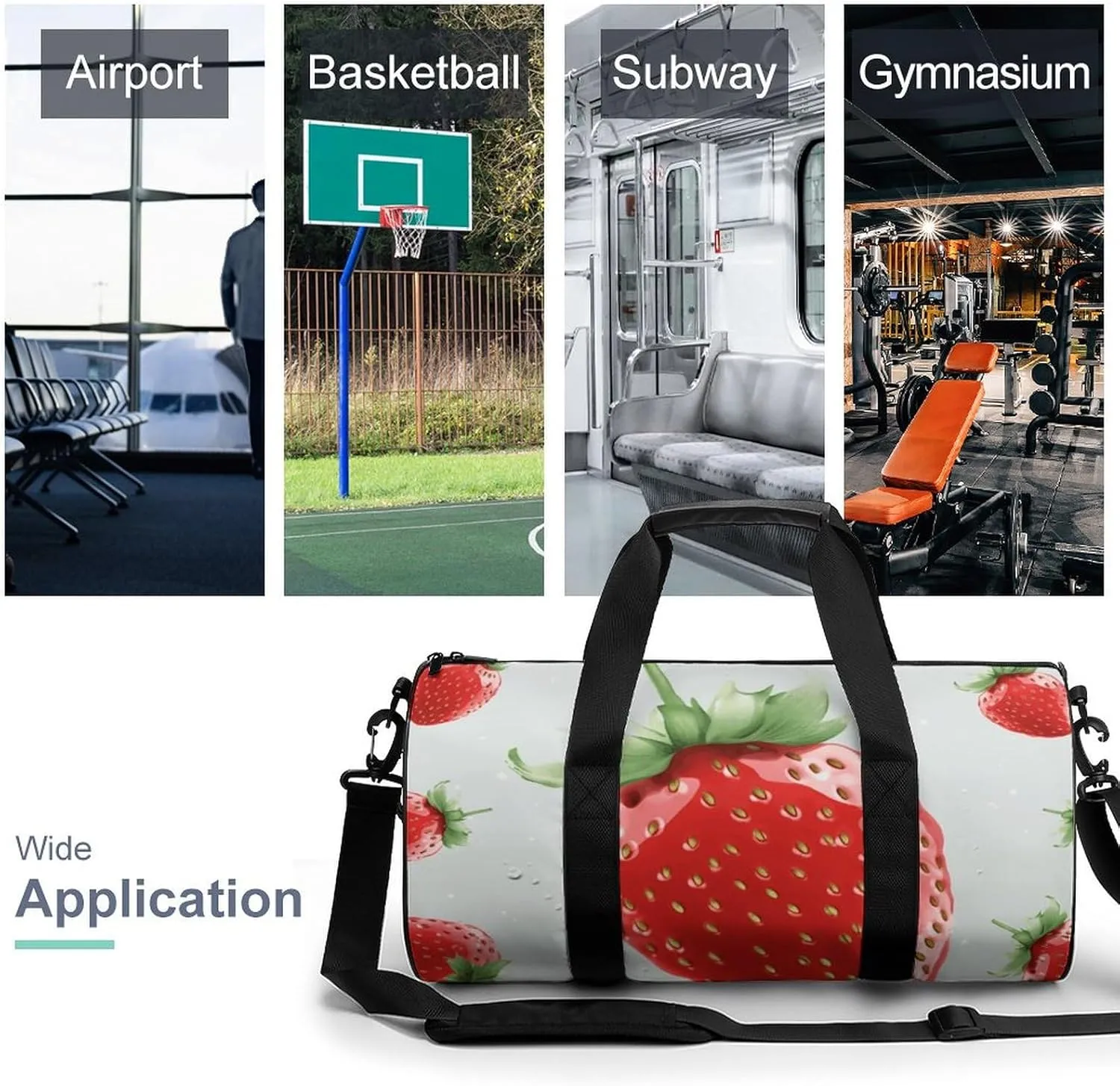 Travel Duffel Bag for Men And Women,Lovely Strawberry Waterproof Sports Fitness Bag Portable Travel Duffel Bag