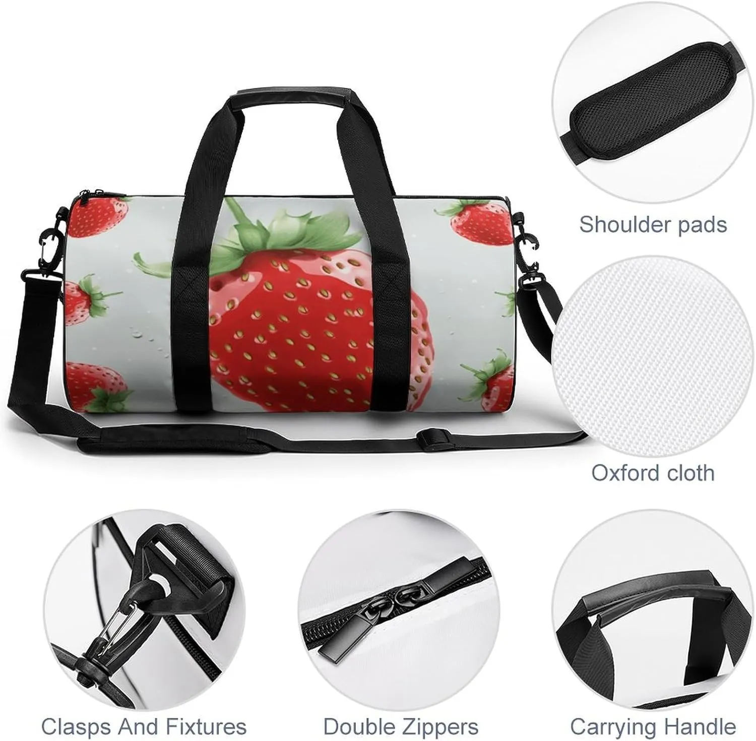 Travel Duffel Bag for Men And Women,Lovely Strawberry Waterproof Sports Fitness Bag Portable Travel Duffel Bag