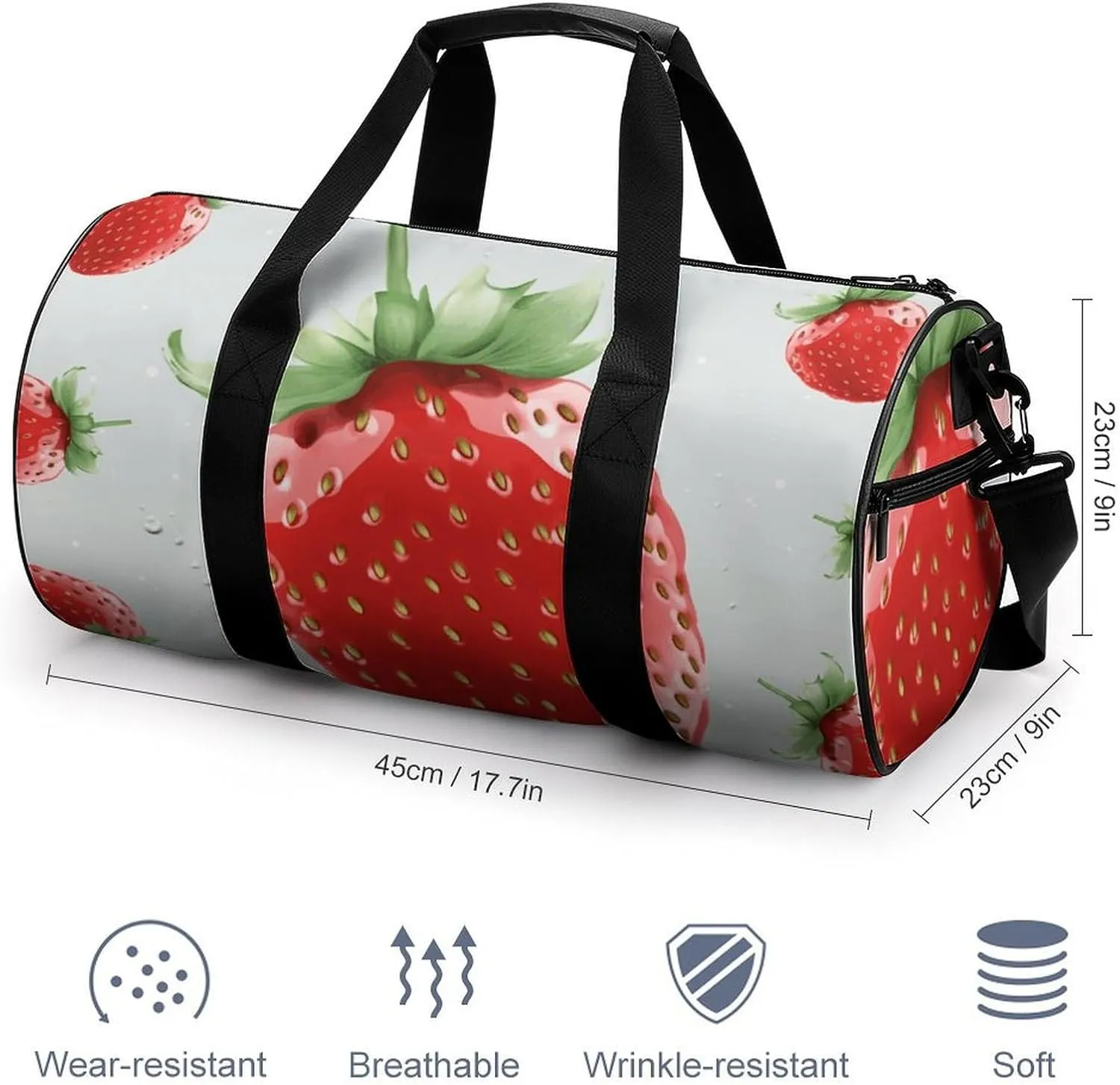 Travel Duffel Bag for Men And Women,Lovely Strawberry Waterproof Sports Fitness Bag Portable Travel Duffel Bag