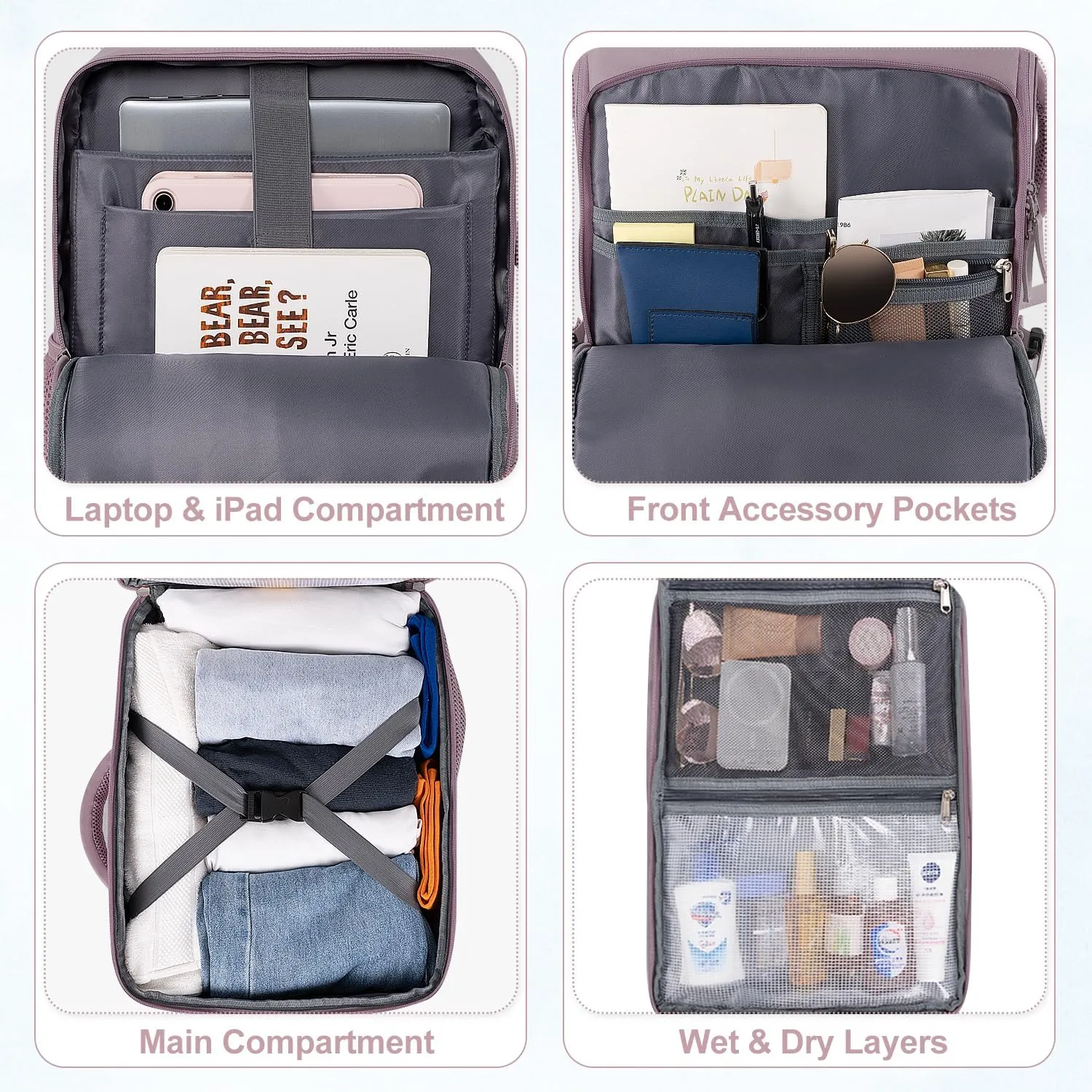 Travel laptop Backpack for Women, Personal Item Size Flight Approved, 16 Inch Laptop Bag with Multi-Pockets, College Computer Bag, Waterproof Carry On Backpack Casual Daypack Backpack