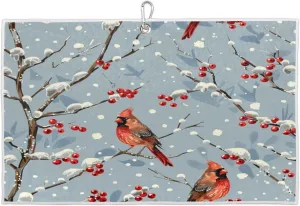 Tree Bird Snowflake Winter Golf Towel with Heavy Duty Carabiner Ultra Absorbent Quick Dry Perfect for Cleaning Clubs Balls Gear Essential Golf Accessory for Men Women Kids