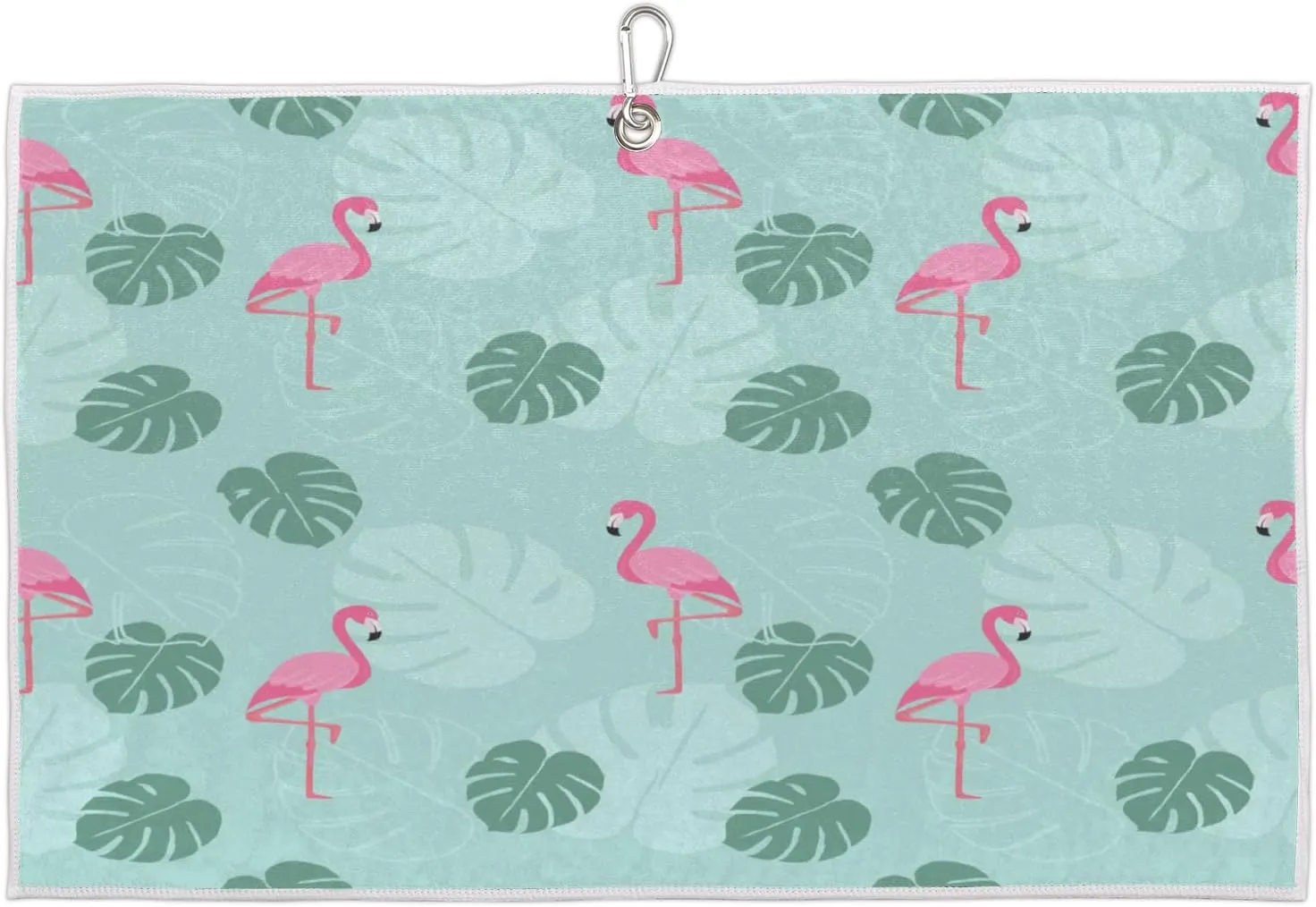 Tropical Leaf Flamingos Golf Towel with Heavy Duty Carabiner Ultra Absorbent Quick Dry Perfect for Cleaning Clubs Balls Gear Essential Golf Accessory for Men Women Kids