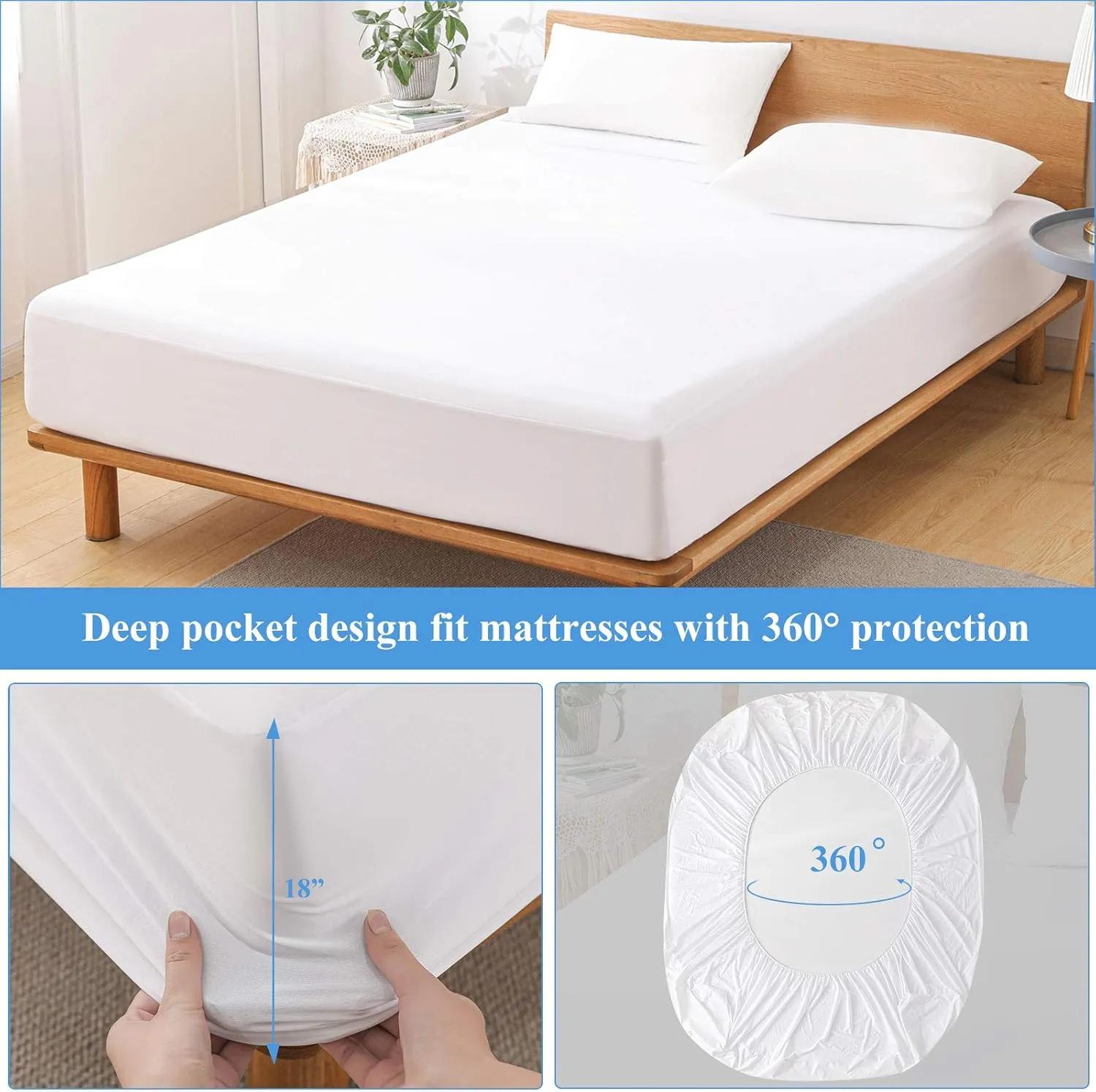 Twin Premium Waterproof Mattress Protector, Soft Breathable Mattress Pad, Noiseless Bed Cover - Stretch to 21" Fitted Deep Pocket Mattress Protection