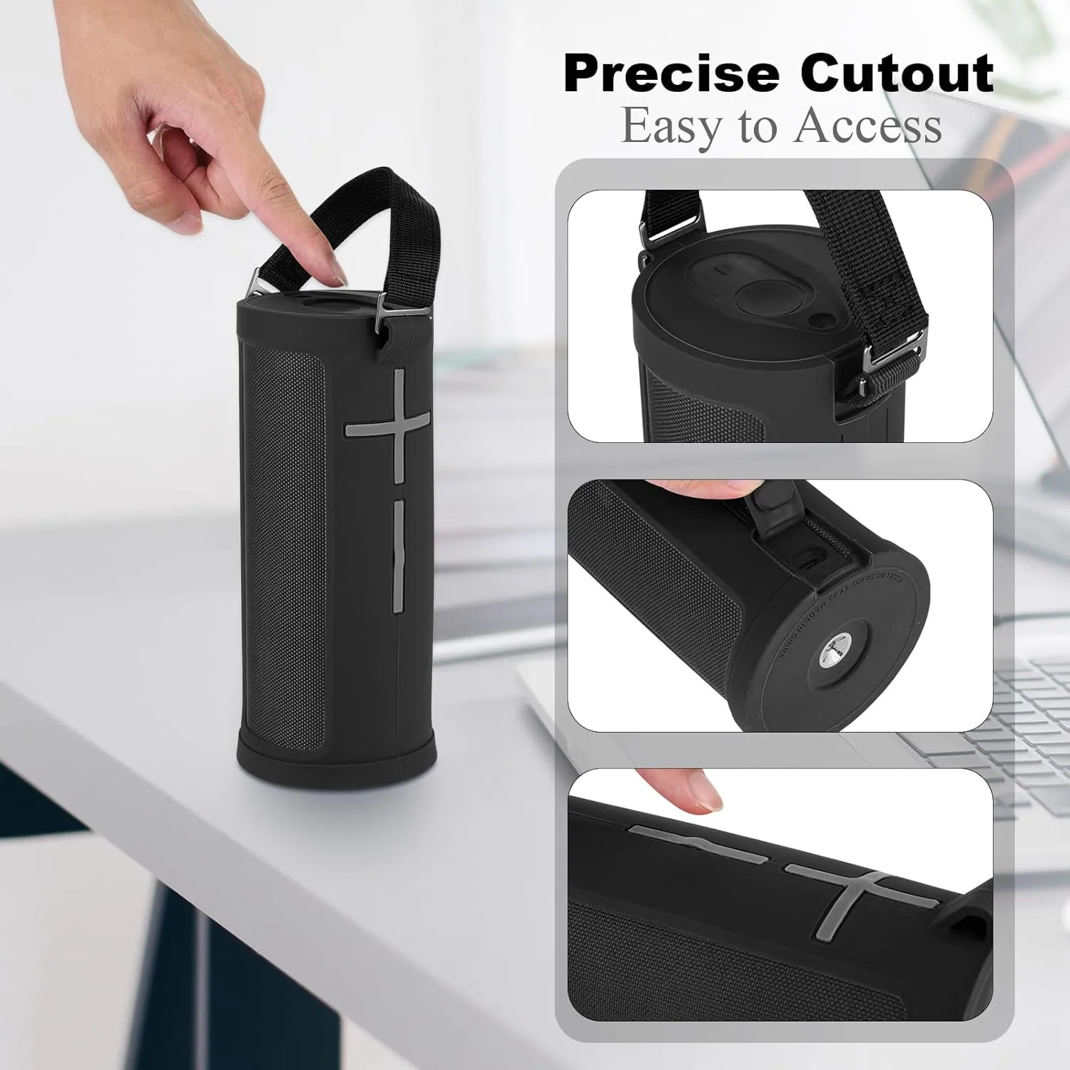 TXEsign Silicone Case Cover for Ultimate Ears Boom 3 Speaker, Travel Carrying Protective Skin Sleeve Speaker Cover with Handle Strap and Shoulder Strap for Ultimate Ears Boom 3 (Black)