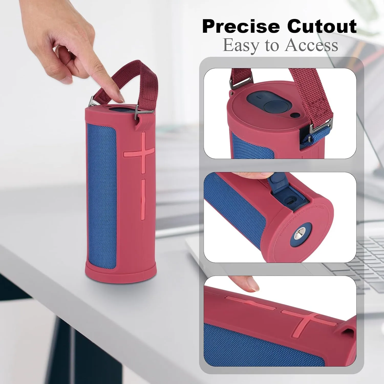 TXEsign Silicone Case Cover for Ultimate Ears Boom 3 Speaker, Travel Carrying Protective Skin Sleeve Speaker Cover with Handle Strap and Shoulder Strap for Ultimate Ears Boom 3 (Red)