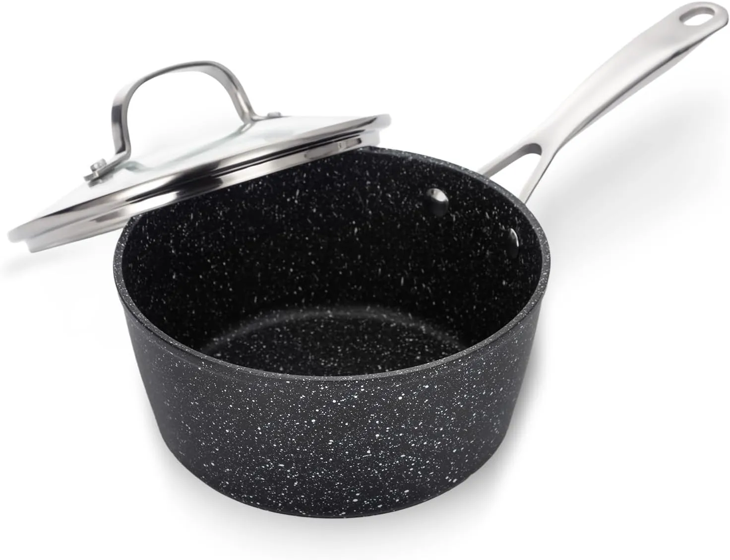UCC LIFE Nonstick Sauce Pan with Glass Lid, Chef's 2 Quart Stock Pot Classic Granite Saucier for Boiling, Steaming, Simmering