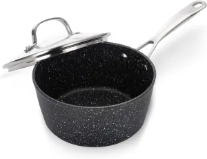 UCC LIFE Nonstick Sauce Pan with Glass Lid, Chef's 2 Quart Stock Pot Classic Granite Saucier for Boiling, Steaming, Simmering