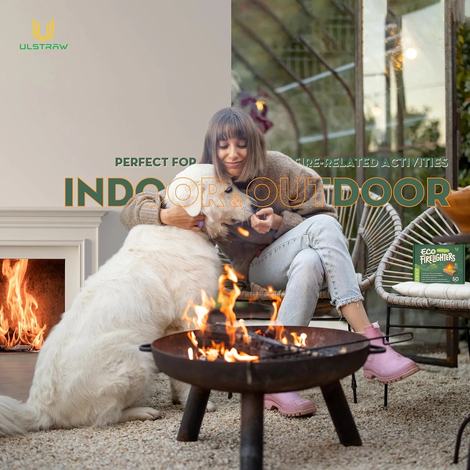 ULSTRAW-Eco Fire Starter for Indoor/Outdoor Fires, Fireplace, Grill - 100 Cubes