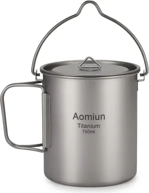 Ultralight 750ml Titanium Pot Portable Titanium Water Mug Cup with Lid and Foldable Handle Outdoor Camping Cooking Picnic