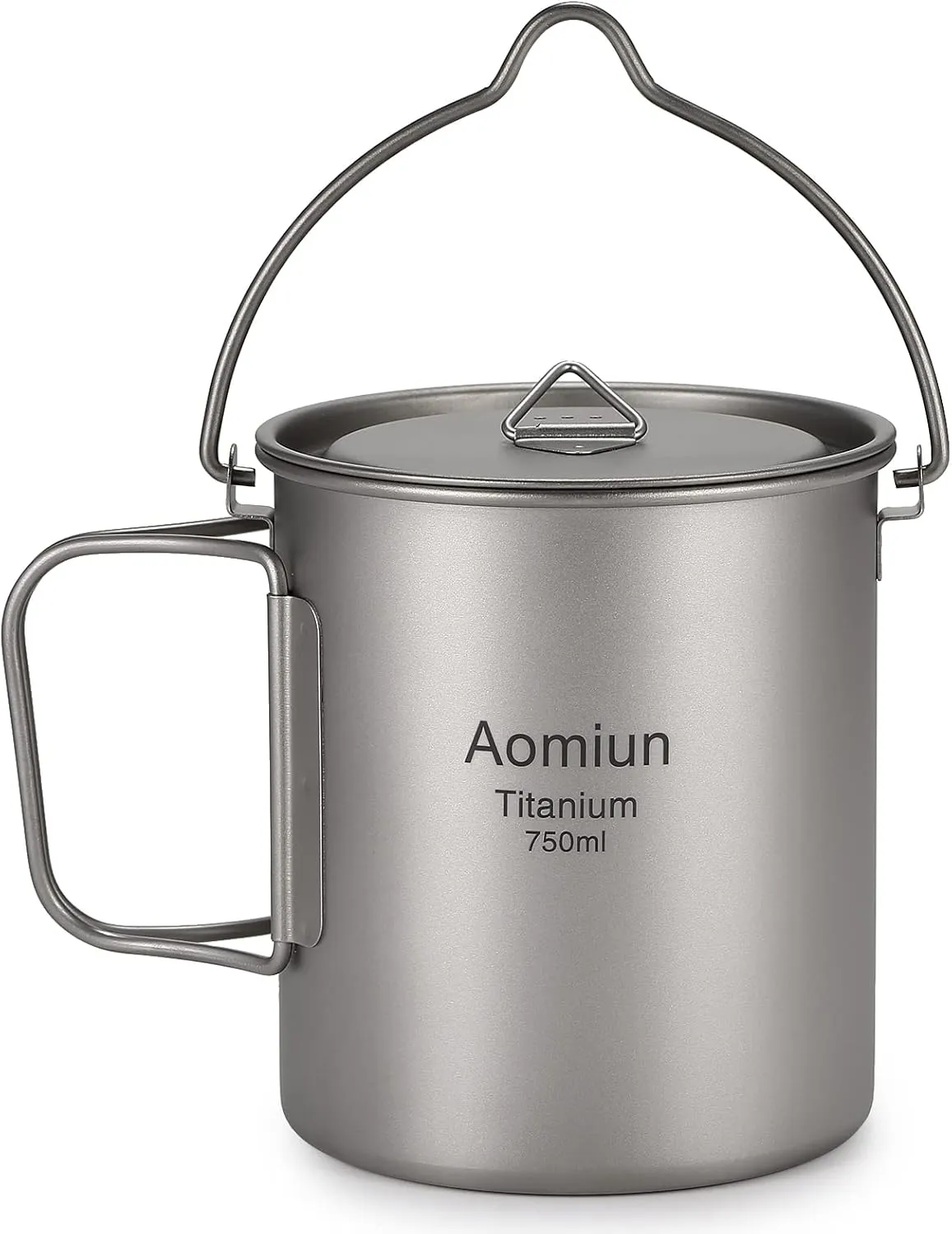 Ultralight 750ml Titanium Pot Portable Titanium Water Mug Cup with Lid and Foldable Handle Outdoor Camping Cooking Picnic