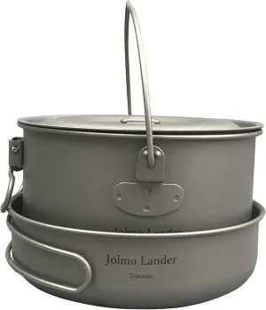 Ultralight Backpacking Camping Pot and Frying Pan Set,Titanium Pot 1300ml with Bail Handle Titanium Frying Pan D150mm