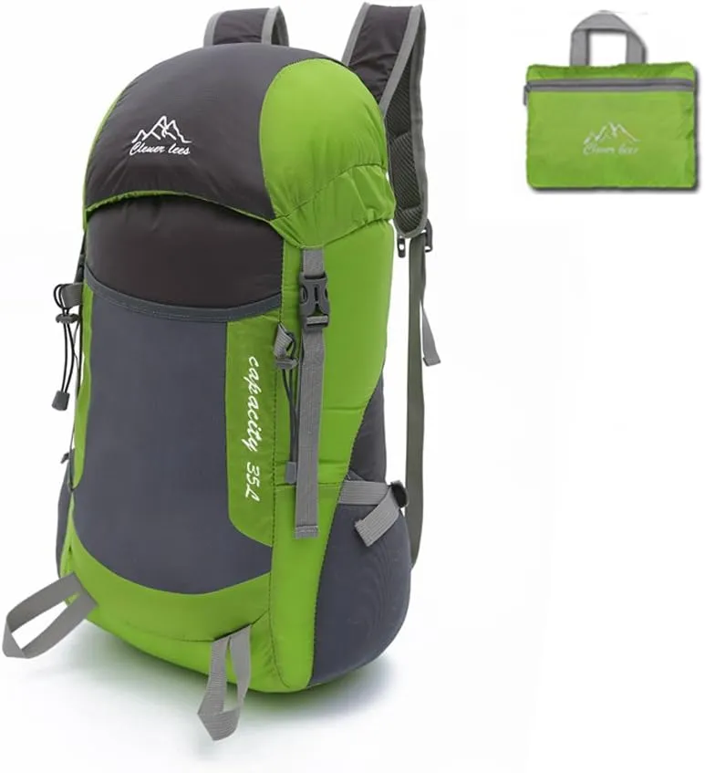 Ultralight Durable 35L Foldable Hiking Daypacks Water-Resistant Lightweight Travel Backpack Green