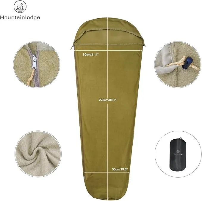 Ultralight Fleece Sleeping Bag Liner,Mummy Sleeping Bag Liner with Hood and Stuff Sack Suit for Camping,Travelling and Hiking in All Seasons