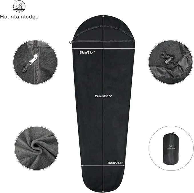 Ultralight Fleece Sleeping Bag Liner,Mummy Sleeping Bag Liner with Hood and Stuff Sack Suit for Camping,Travelling and Hiking in All Seasons