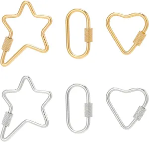 UNICRAFTALE 6pcs 3 Styles Screw Carabiner Lock Charms 2 Colors Stainless Steel Locking Keychain Carabiner Claw Clasp Heart Heart Carabiner Hook Clip Key Holder 22~35.5mm