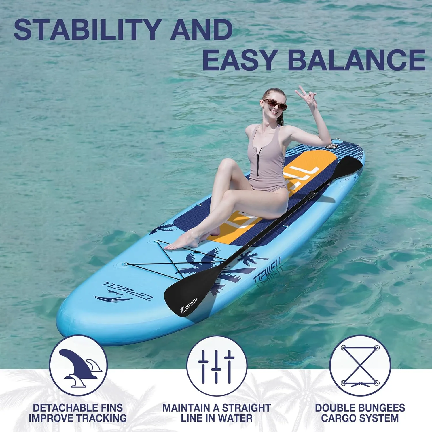 UPWELL 10’2”/10'6”/11'Stand Up Paddle Board for Youth & Adults, Inflatable Paddle Board with Stable Design, Premium SUP Accessories, Backpack, Paddle, Leash, Pump, Fins