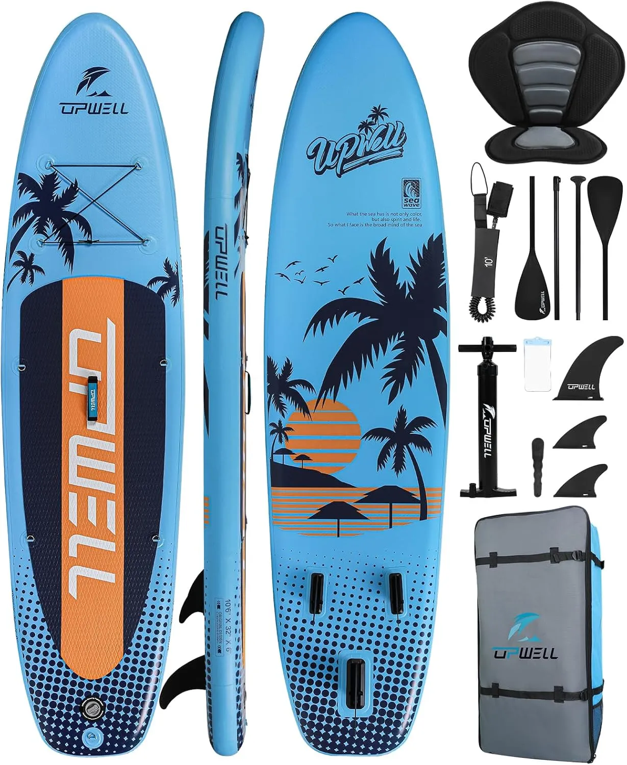 UPWELL 10’2”/10'6”/11'Stand Up Paddle Board for Youth & Adults, Inflatable Paddle Board with Stable Design, Premium SUP Accessories, Backpack, Paddle, Leash, Pump, Fins