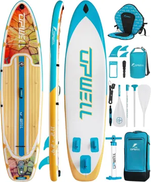 UPWELL 11'2"/11'6" Inflatable Paddle Board, Stand Up Paddle Board for Youth & Adults, Stable Design, Premium SUP Accessories, Backpack, 10L Dry Bag, Paddle, Leash, Hand Pump, Fins