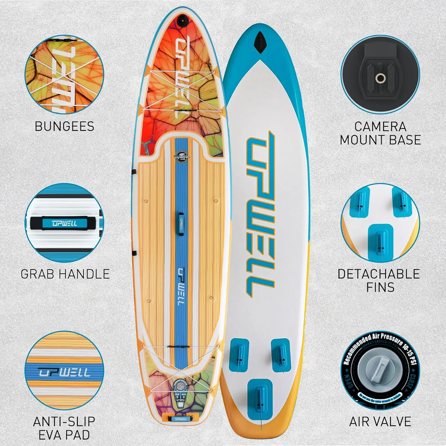 UPWELL 11'2"/11'6" Inflatable Paddle Board, Stand Up Paddle Board for Youth & Adults, Stable Design, Premium SUP Accessories, Backpack, 10L Dry Bag, Paddle, Leash, Hand Pump, Fins
