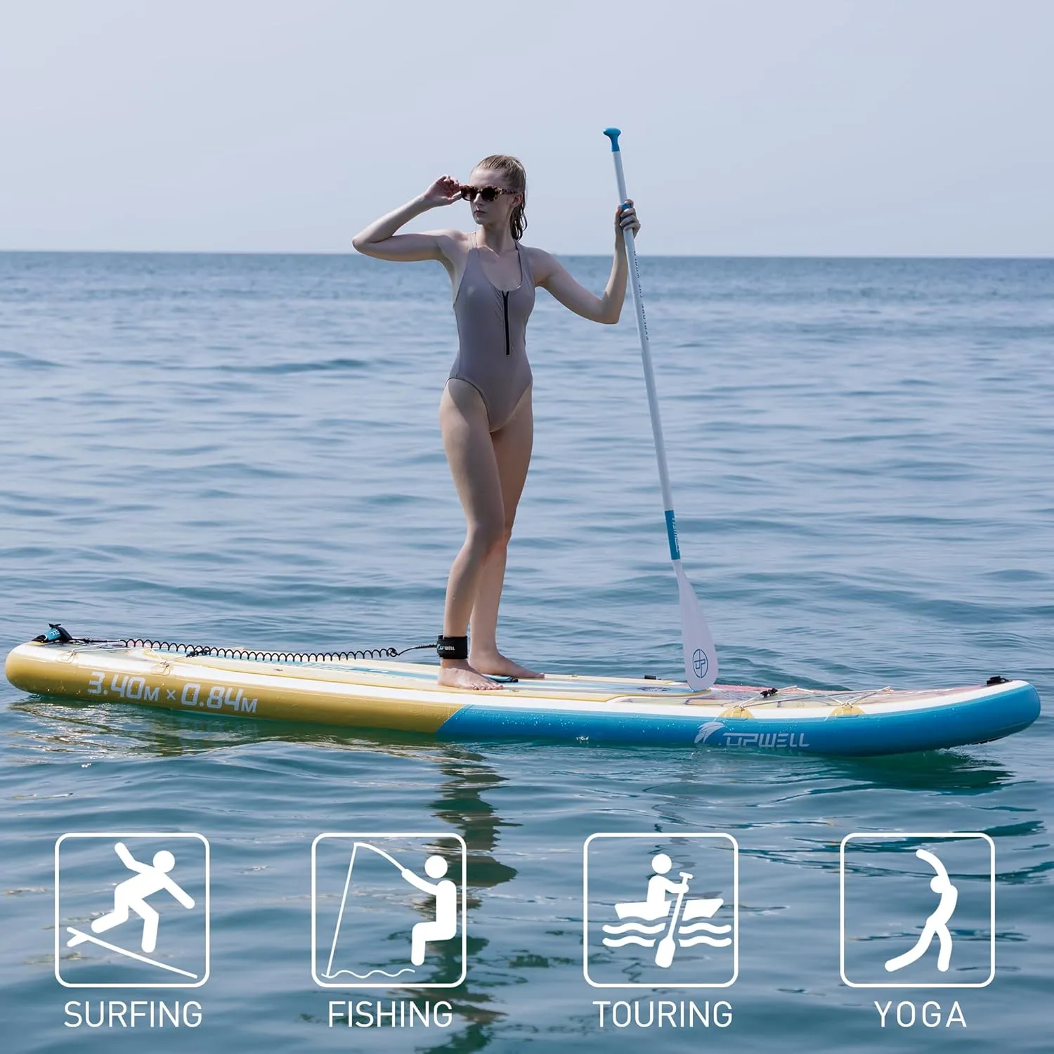 UPWELL 11'2"/11'6" Inflatable Paddle Board, Stand Up Paddle Board for Youth & Adults, Stable Design, Premium SUP Accessories, Backpack, 10L Dry Bag, Paddle, Leash, Hand Pump, Fins