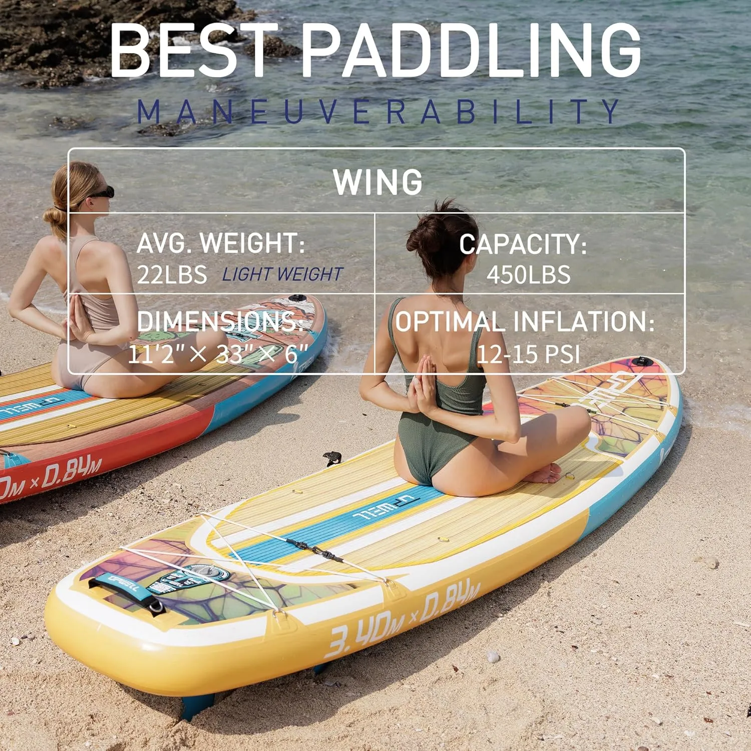 UPWELL 11'2"/11'6" Inflatable Paddle Board, Stand Up Paddle Board for Youth & Adults, Stable Design, Premium SUP Accessories, Backpack, 10L Dry Bag, Paddle, Leash, Hand Pump, Fins