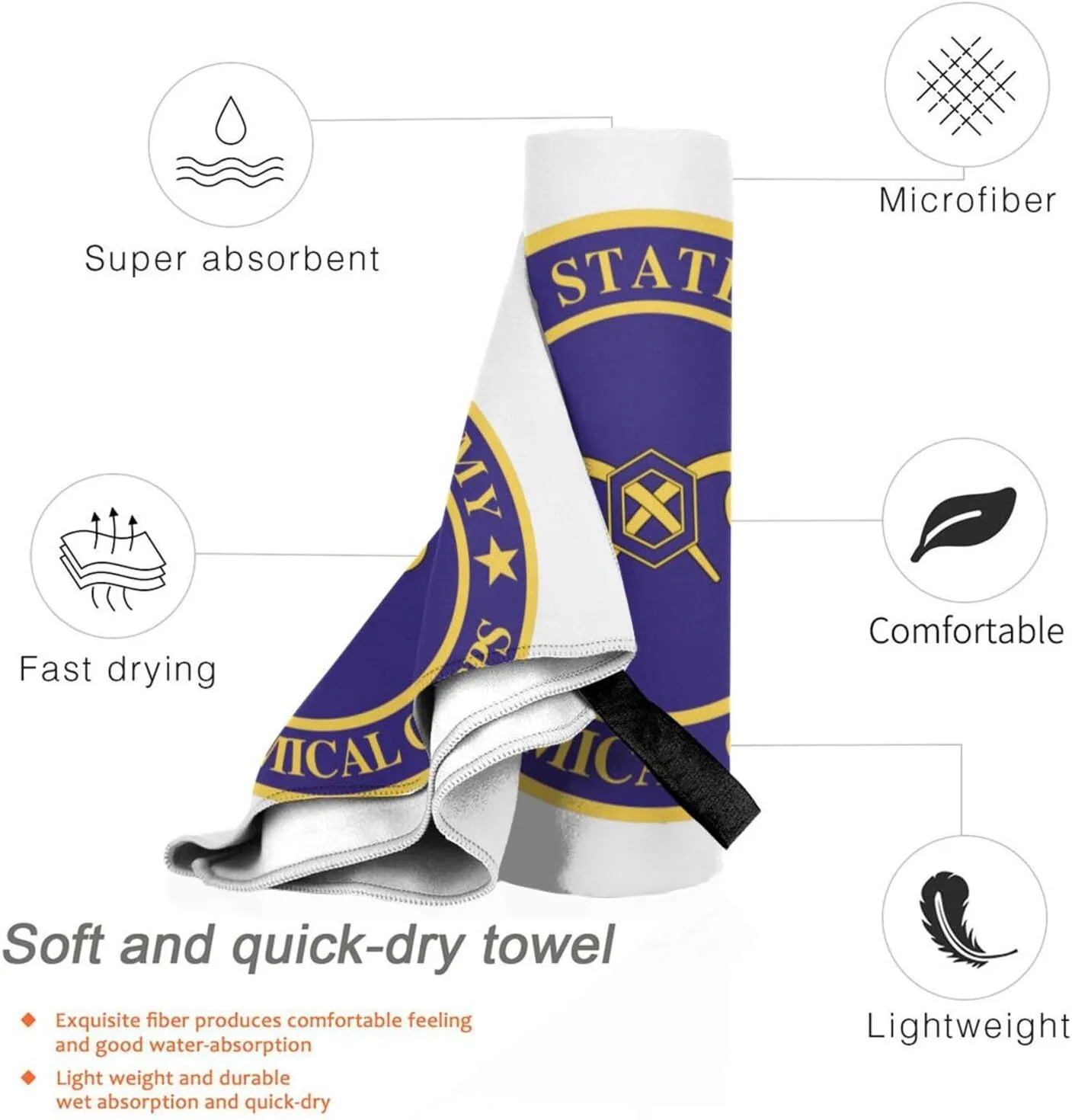 US Army Veteran Chemical Corps Beach Towel & Bath Towel - Quick Dry, Extra Large, Lightweight, Sand Free - Highly Absorbent Microfiber Towels for Pool, Swimming, Gym, Travel