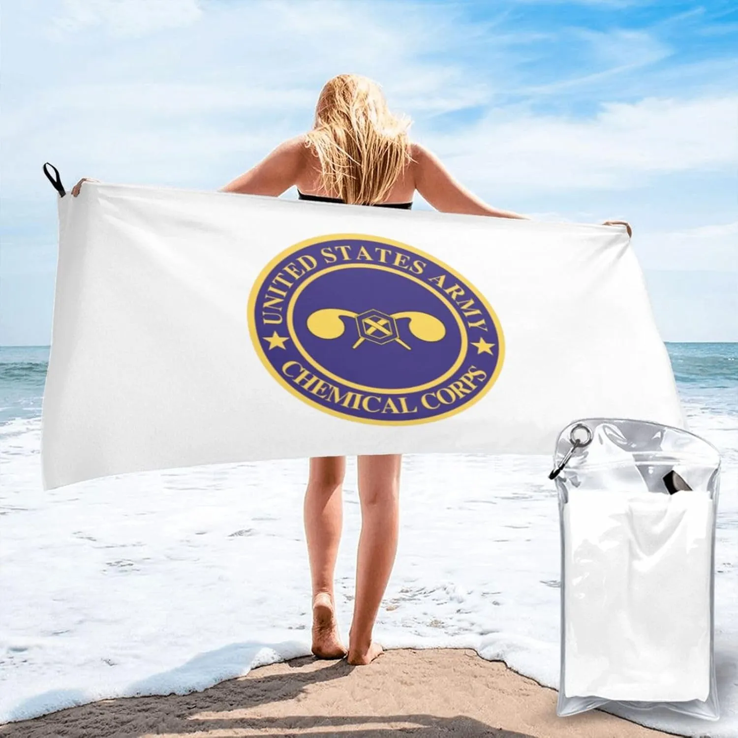 US Army Veteran Chemical Corps Beach Towel & Bath Towel - Quick Dry, Extra Large, Lightweight, Sand Free - Highly Absorbent Microfiber Towels for Pool, Swimming, Gym, Travel