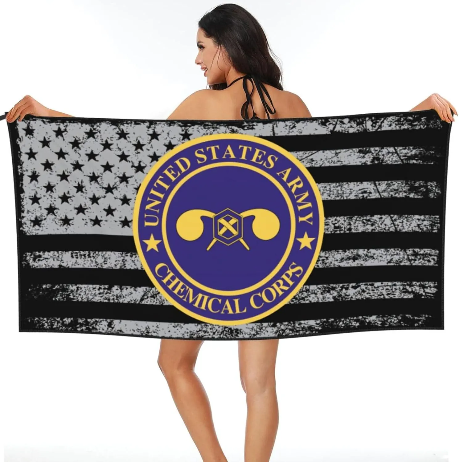 US Army Veteran Chemical Corps Beach Towel & Bath Towel - Quick Dry, Extra Large, Lightweight, Sand Free - Highly Absorbent Microfiber Towels for Pool, Swimming, Gym, Travel