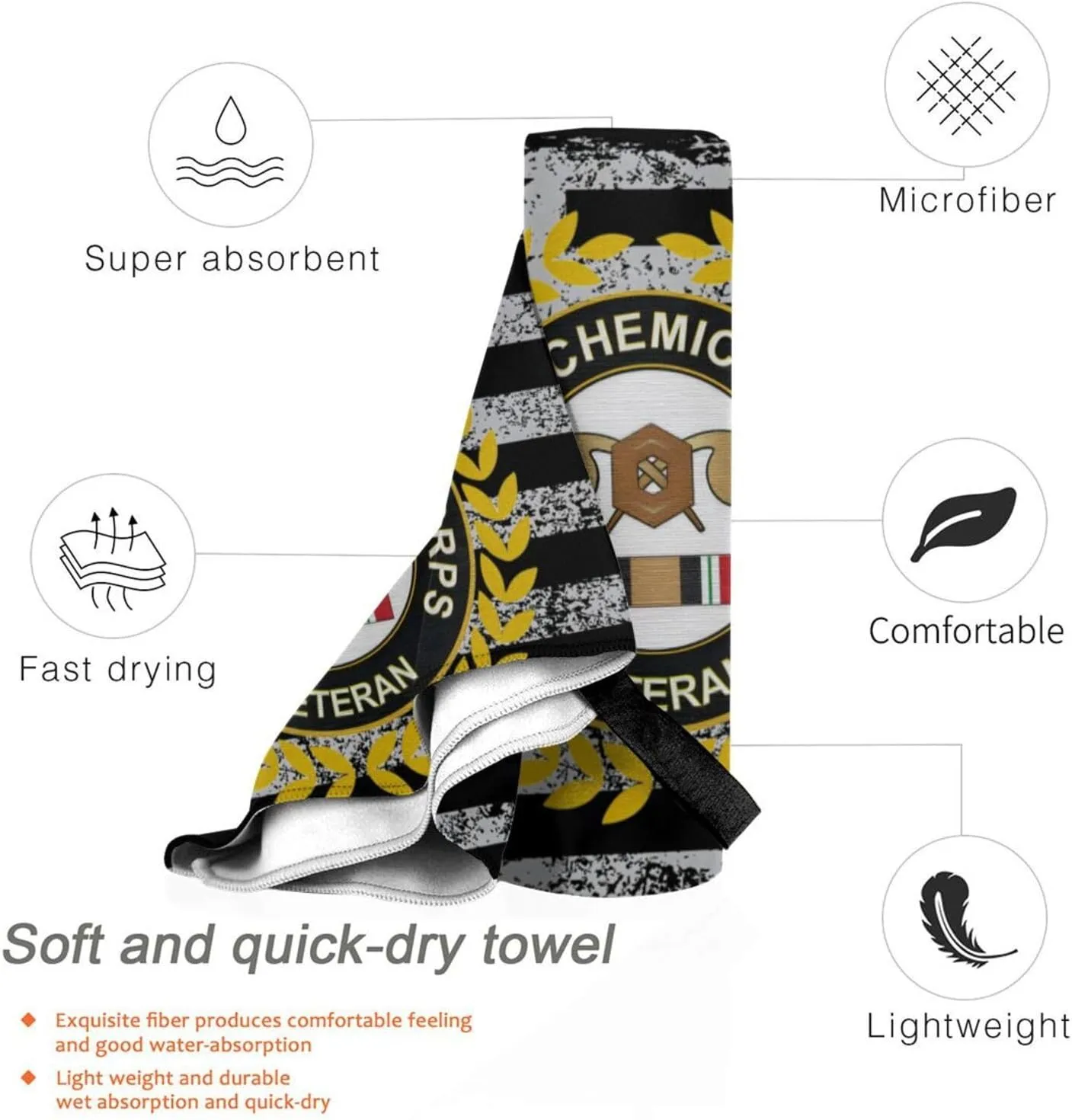 US Army Veteran Chemical Corps Beach Towel & Bath Towel - Quick Dry, Extra Large, Lightweight, Sand Free - Highly Absorbent Microfiber Towels for Pool, Swimming, Gym, Travel