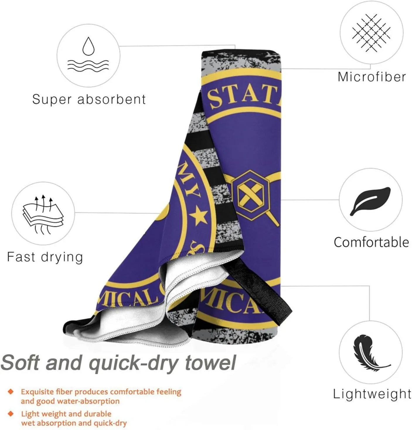 US Army Veteran Chemical Corps Beach Towel & Bath Towel - Quick Dry, Extra Large, Lightweight, Sand Free - Highly Absorbent Microfiber Towels for Pool, Swimming, Gym, Travel