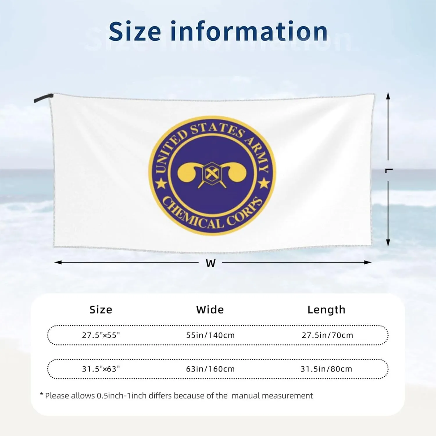 US Army Veteran Chemical Corps Beach Towel & Bath Towel - Quick Dry, Extra Large, Lightweight, Sand Free - Highly Absorbent Microfiber Towels for Pool, Swimming, Gym, Travel