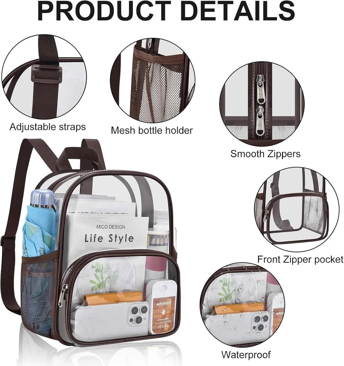 USPECLARE Clear Backpack for Stadium Events Small Clear Backpack 11.5x9.5x6 for Concert Sport Events Work Travel