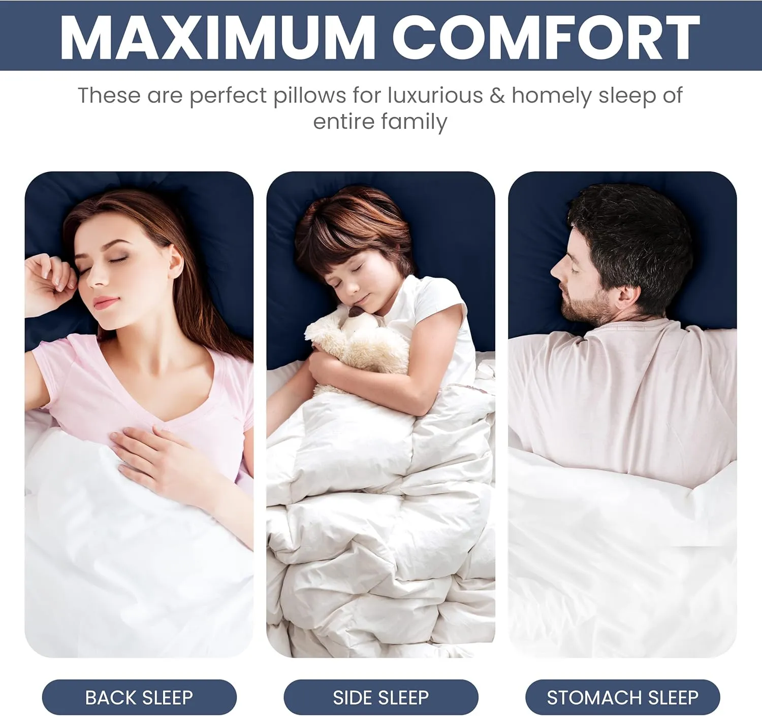 Utopia Bedding Bed Pillows for Sleeping (Navy), Standard Size, Set of 2, Hotel Pillow, Cooling Pillows for Side, Back or Stomach Sleepers