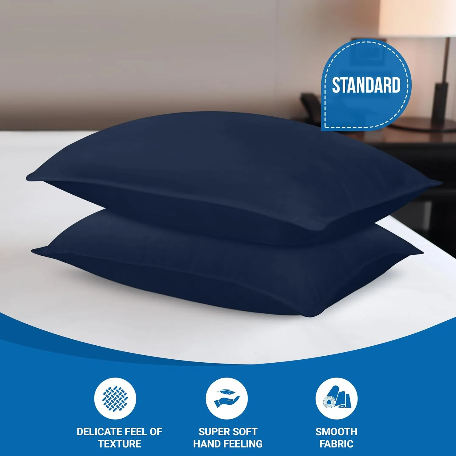 Utopia Bedding Bed Pillows for Sleeping (Navy), Standard Size, Set of 2, Hotel Pillow, Cooling Pillows for Side, Back or Stomach Sleepers