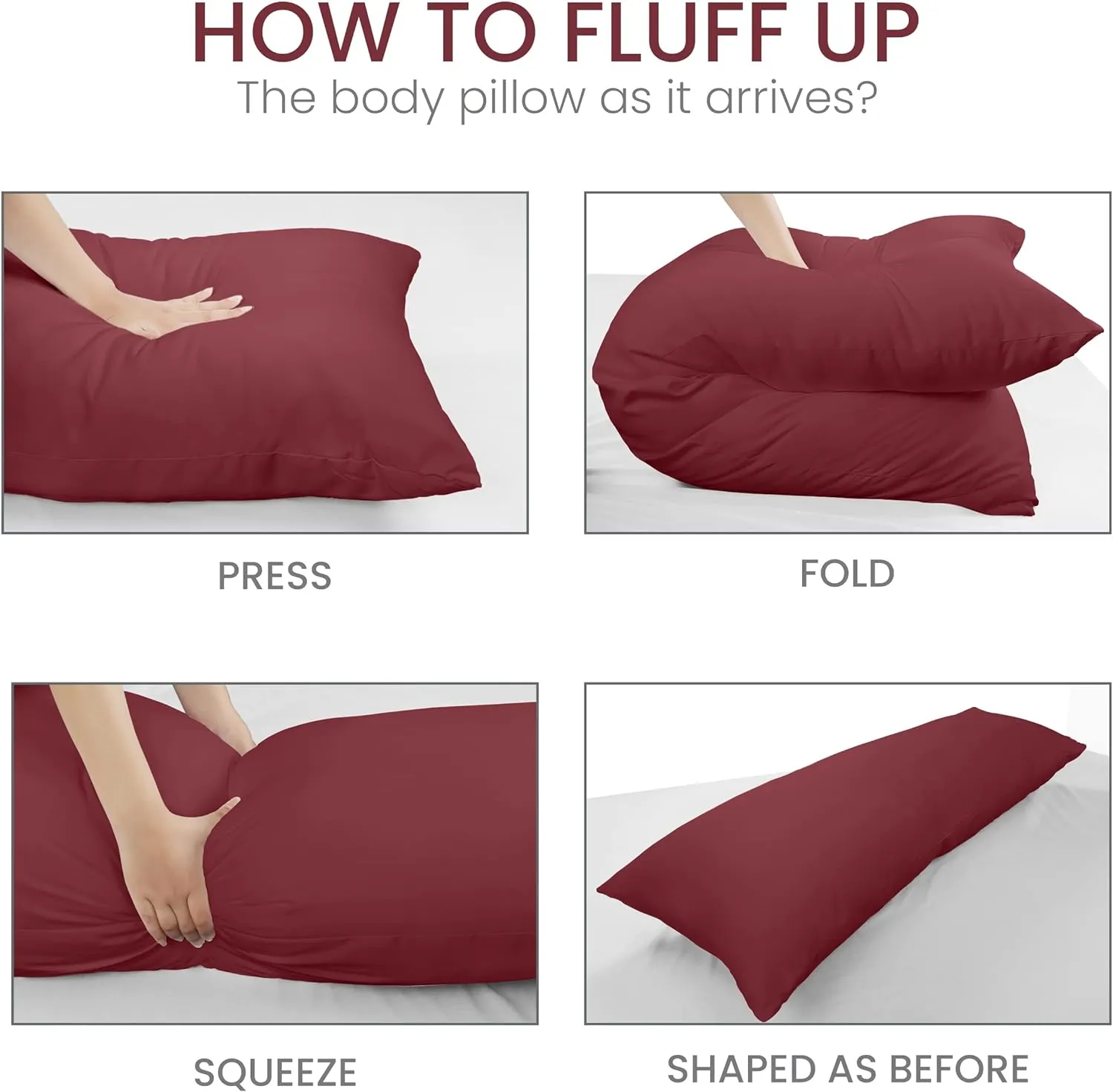 Utopia Bedding Full Body Pillow for Adults (Burgundy, 20 x 54 Inch), Long Pillow Insert for Sleeping, Ideal for Side Sleepers
