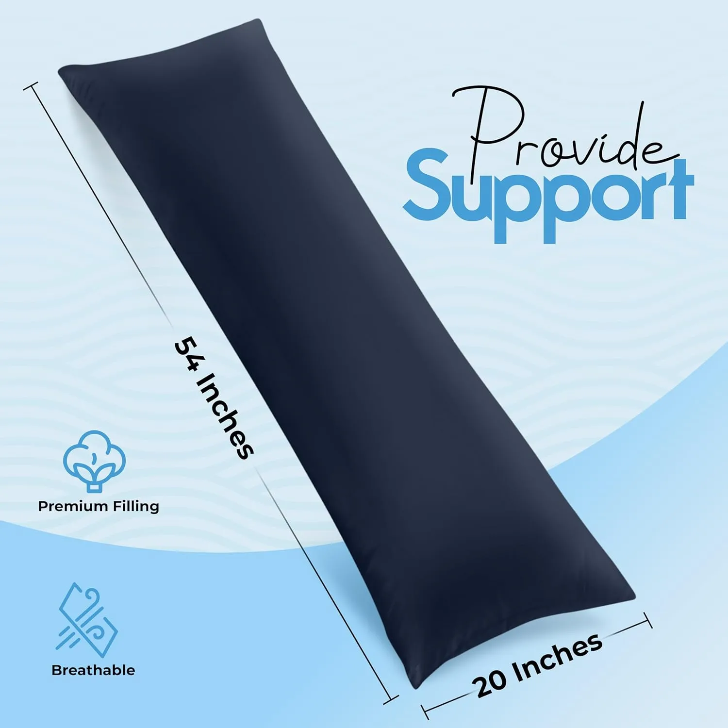 Utopia Bedding Full Body Pillow for Adults (Navy, 20 x 54 Inch), Long Pillow Insert for Sleeping, Ideal for Side Sleepers