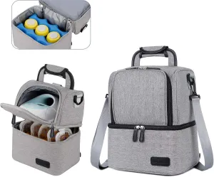 V-COOOL Breast Pump Backpack, Cooler Bag and Moistureproof Lunch Bag Double Layer for Work Moms(Gray)