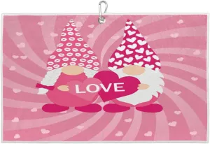 Valentine's Day Lovers Gnomes Golf Towel with Heavy Duty Carabiner Ultra Absorbent Quick Dry Perfect for Cleaning Clubs Balls Gear Essential Golf Accessory for Men Women Kids